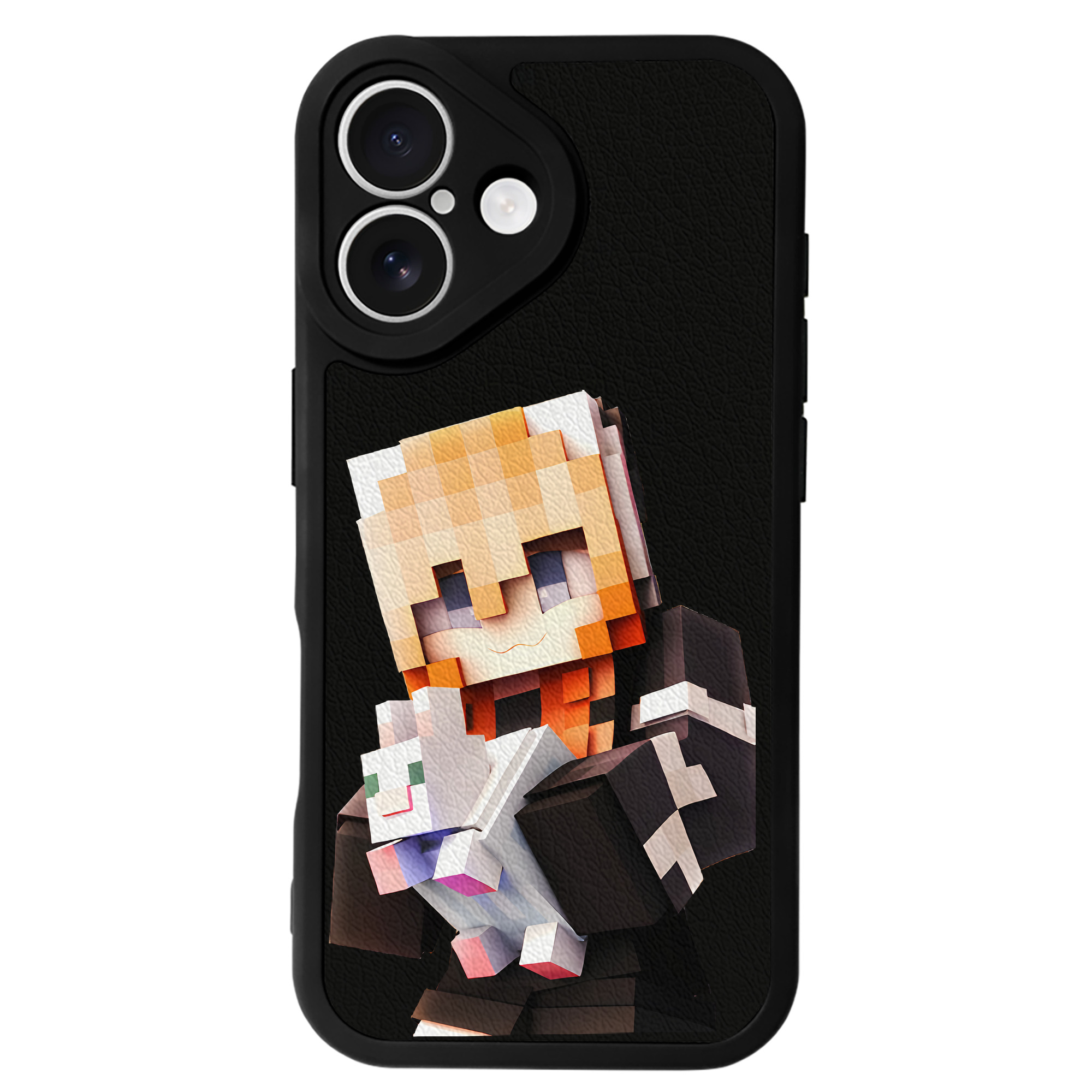 （画像用） マインクラフト ブロックの世界 Minecraft MC Block world 【iPhone 16シリーズ対応】シリコンスマホケース（レザー調） 材質：シリコン